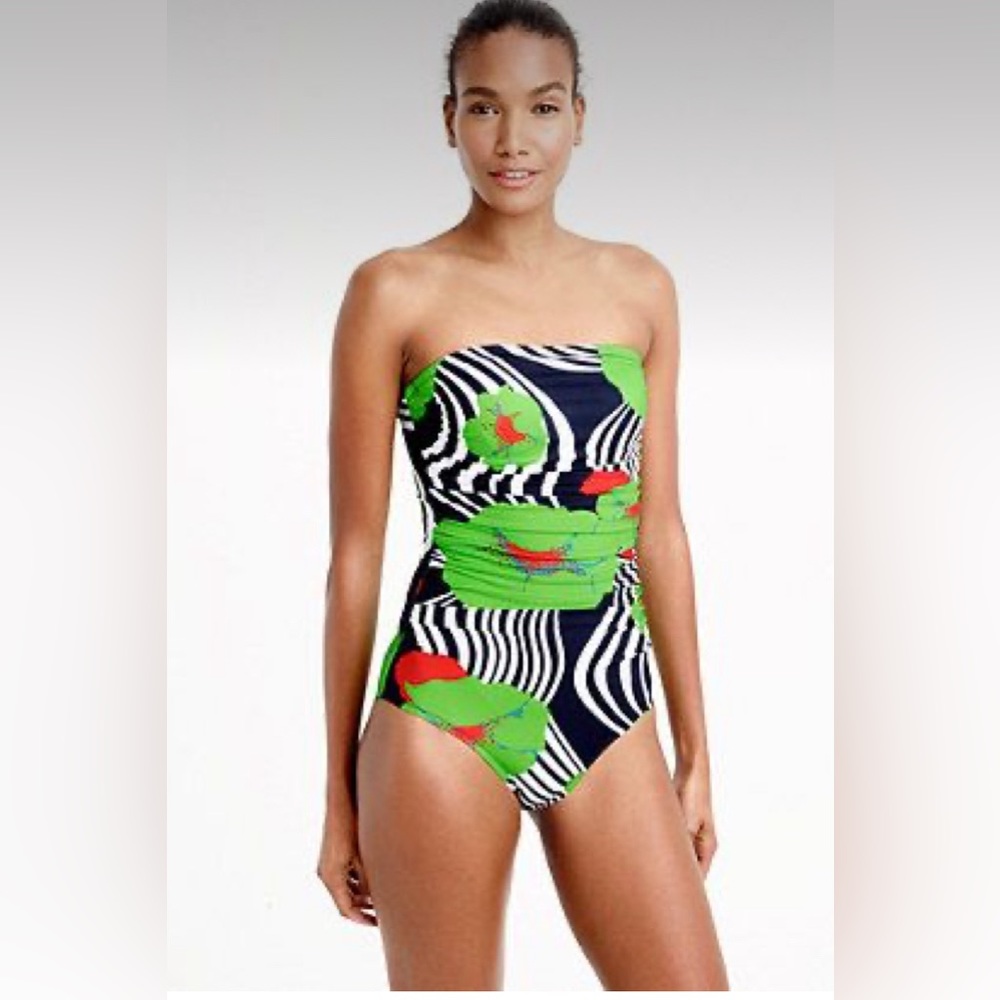 *NWOT* J.Crew Ruched bandeau one-piece swimsuit in Ratti striped floral